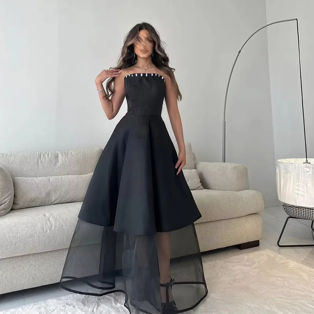 Black Prom Dresses for Women 2026 Strapless A-Line Patchwork Evening Dresses Floor-Length Simple Women Party Gowns Customized
