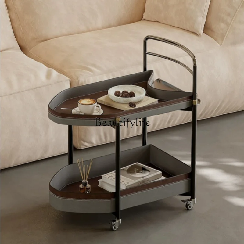 Italian minimalism can be moved side table wabi sandy wind simple light luxury trolley saddle leather small coffee table