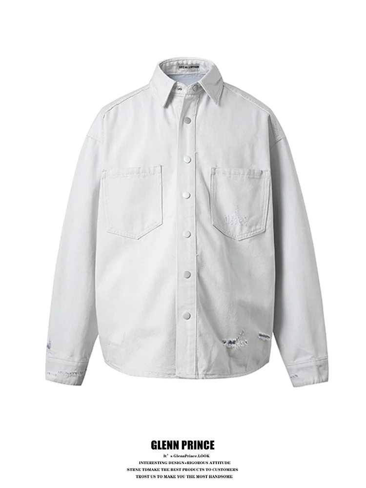 

Винтажная мужская джинсовая куртка Waed, белая, весенне-осенняя, универсальная рабочая одежда, свободный крой, с длинными рукавами, повседневная, из хлопка