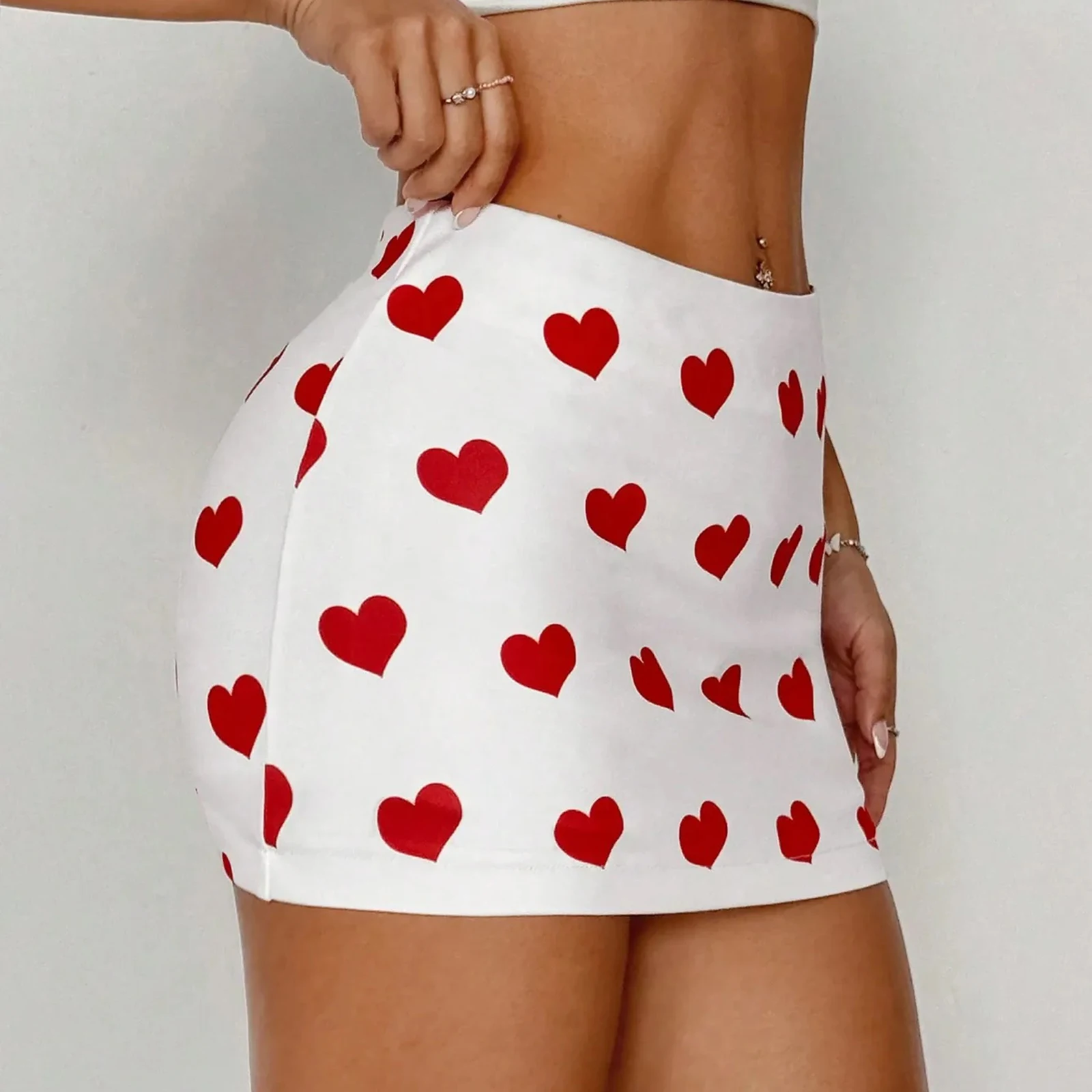 Women's Valentine's Day Mini Skirts High Waist Heart Print Skirt for Daily, Travel, Parties