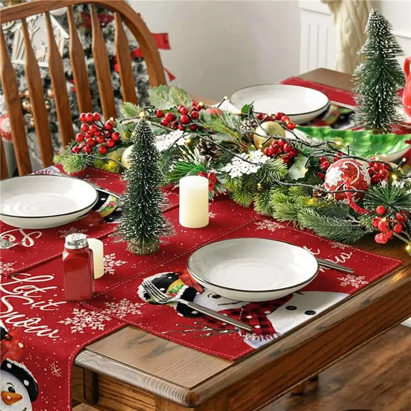Red Christmas Winter Placemats Set Of 12, 12X18 Inch Seasonal Christmas Holiday Table Mats-AT36