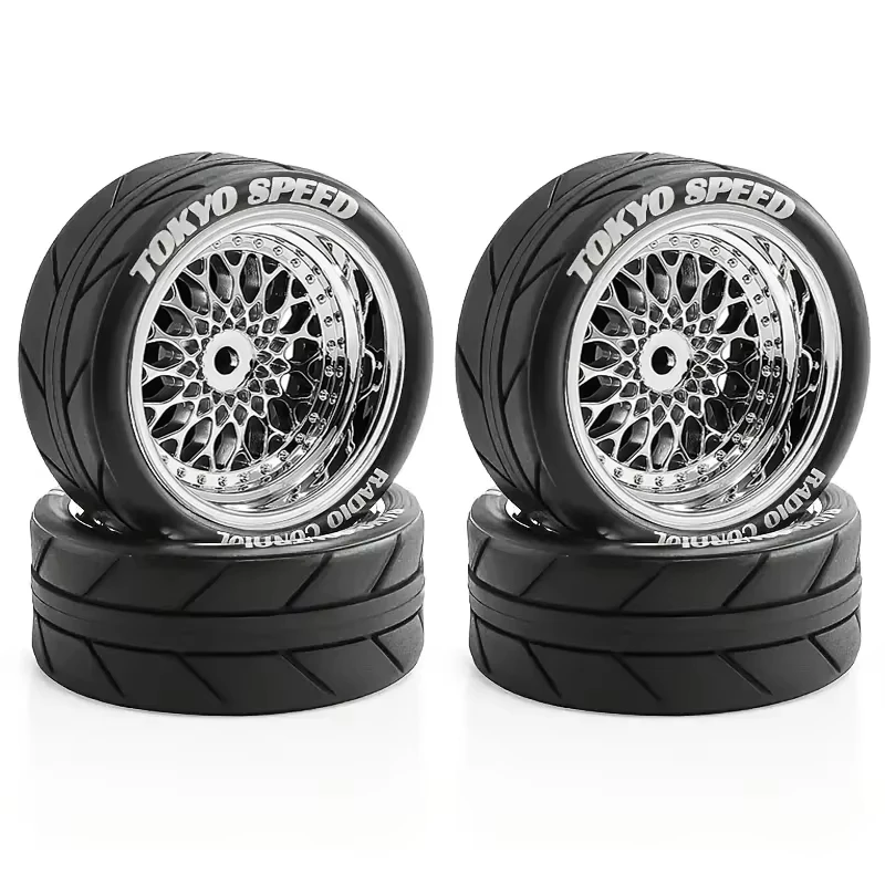 4pcs 65mm 1:10WRC TT02 XV01 Flat Running Drift Wheel Hub Tires Road Racing Tires RC Model Replacement & Upgrade Parts