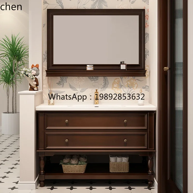 W31-bathroom cabinet combination floor wash basin cabinet solid wood wash table bathroom ceramic integrated basin