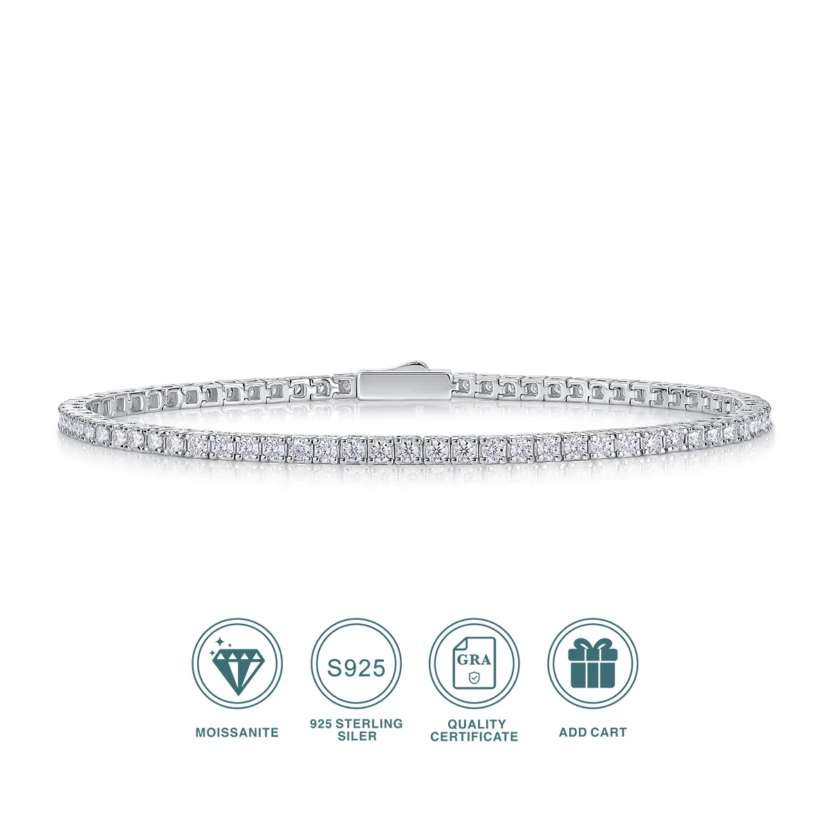

JIUZUAN Moissanite Tennis Bracelet 925 Sterling Silver 18K Gold Plated, Size Optional, Gift for Women, Comes with GRA Certificat