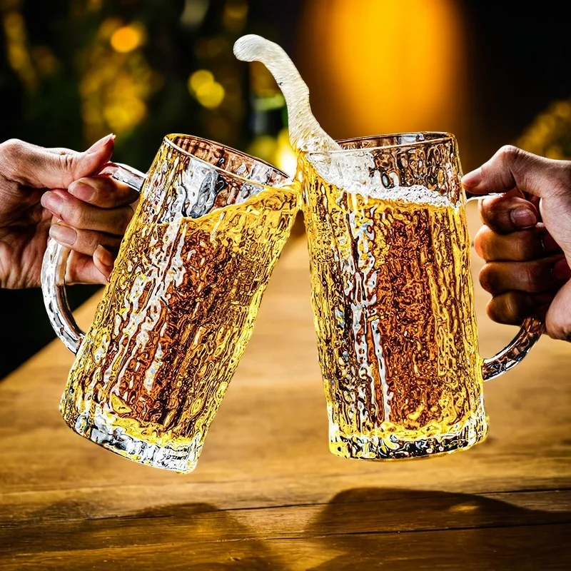 Thickened Large Capacity Beer Glasses European Style Glass Beer Cups with Handle Luxury Beer Mug Handmade Craft Beer Glasses