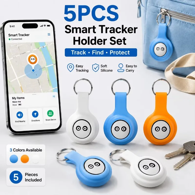 5PCS Silicone Tracker Holder Case Keychain Cover Protective Sleeve with Metal Ring for Smart Finder Tag Accessories