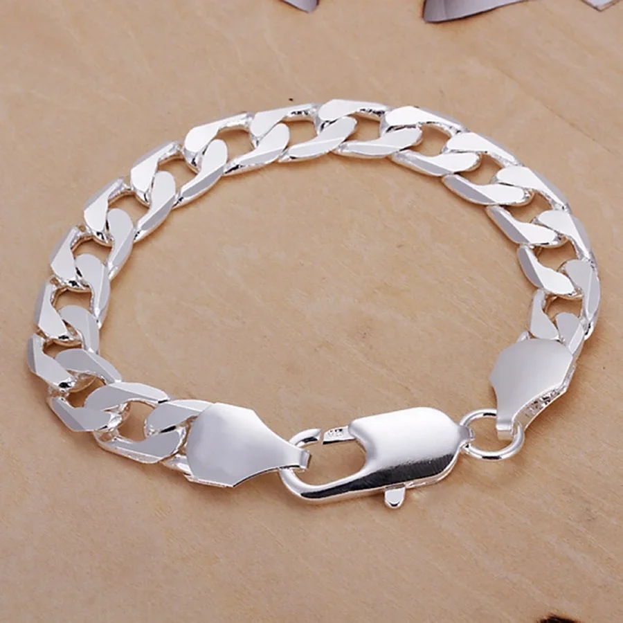 

925 Sterling Silver Bracelet Jewelry 6MM-12MM Solid For Man Men Women Chain Link Noble Wedding Party Gifts