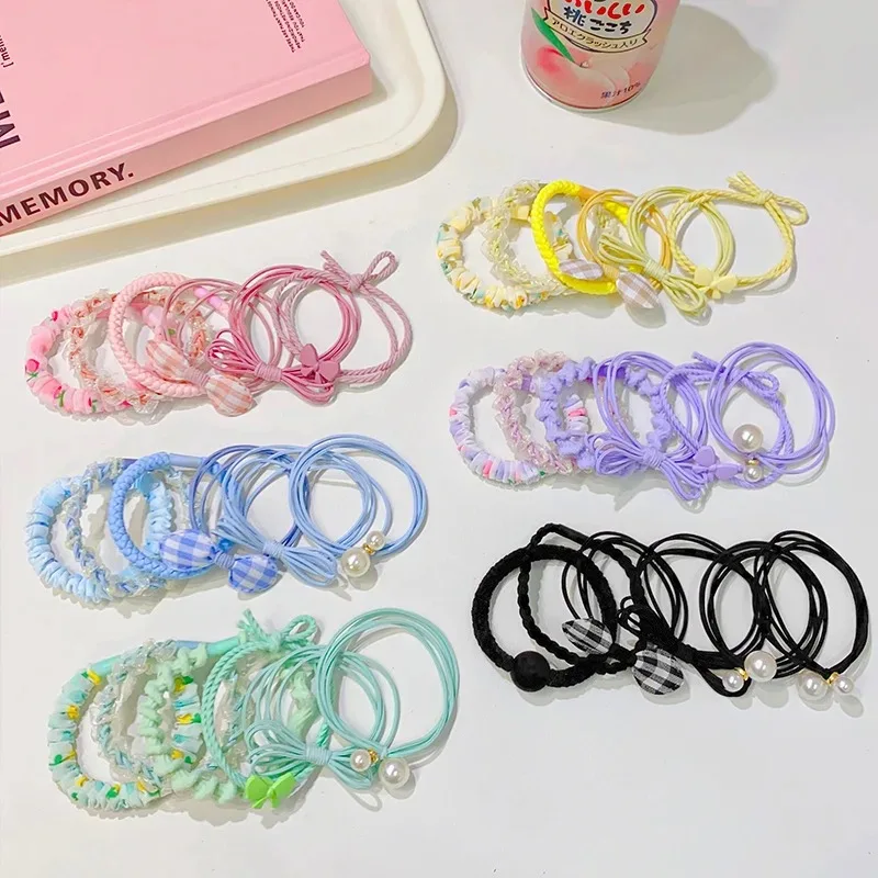 6Pcs/Set Korean High Elastic Hair Rope For Women Scrunchies Ponytail Holder Hair Band Hair Tie Accessories For Girl Women