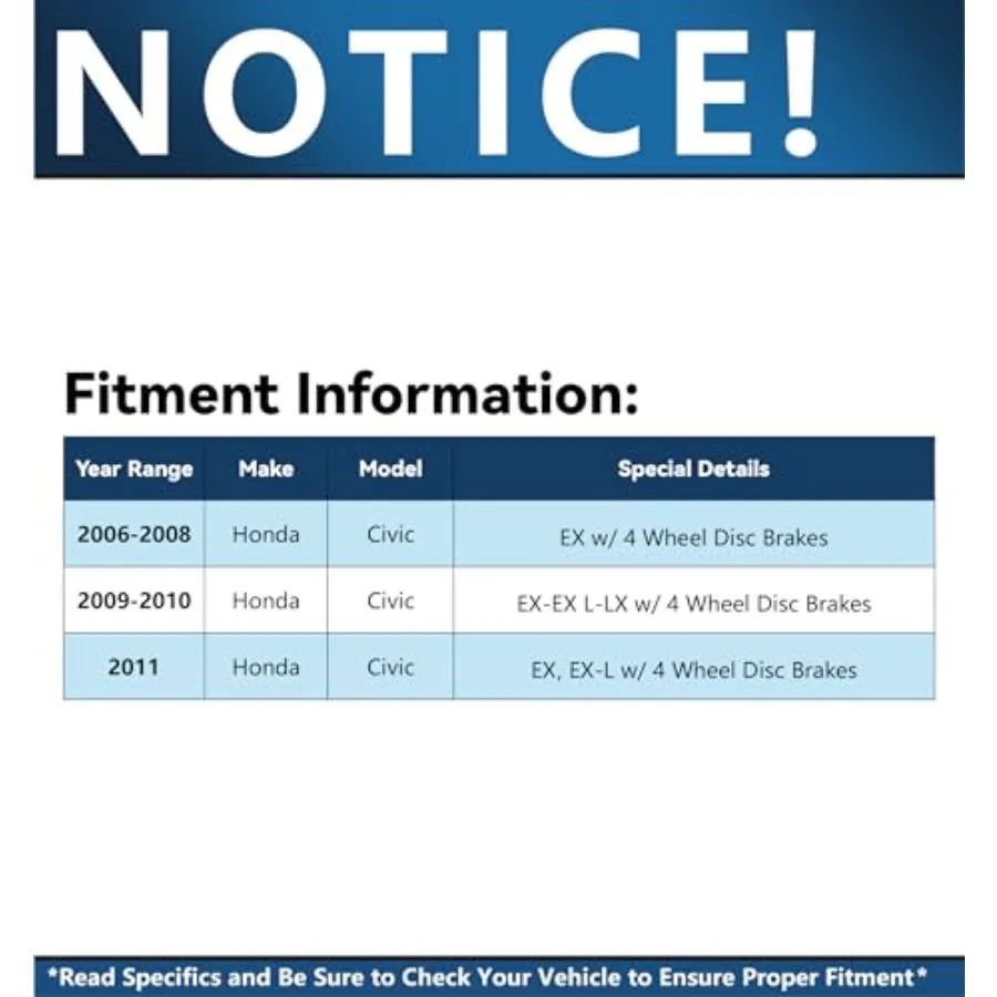 مجموعة فرامل المحور ديترويت لـ 06-11 هوندا سيفيك أمامي 10.31 خلفي 10.24 دوارات فرامل سيراميك ومنصات بديلة باللون الأسود عالي الأداء