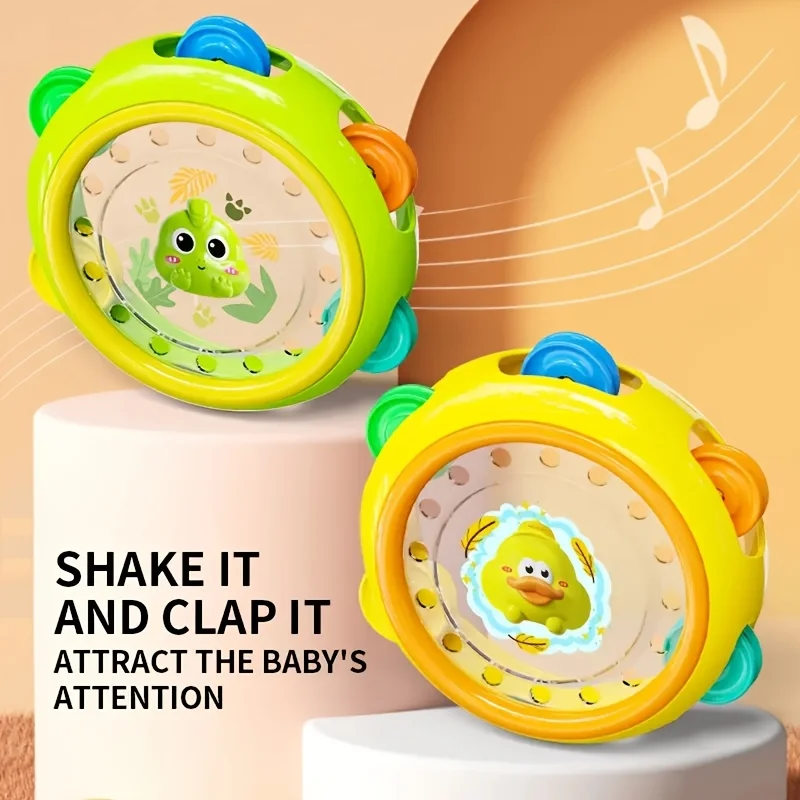 Cartoon frog and duck tambourine ring, Vibrating tambourine, suitable for children 0-3 years old clapping toy image 3