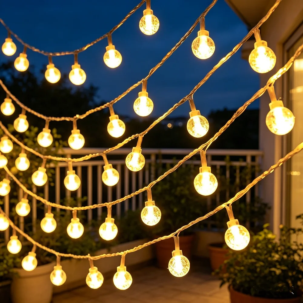 Battery Garalnd Lights Bedroom Decoration LED Fairy Light Wedding Crystal Ball String Lights for Christmas Camping Garden Party