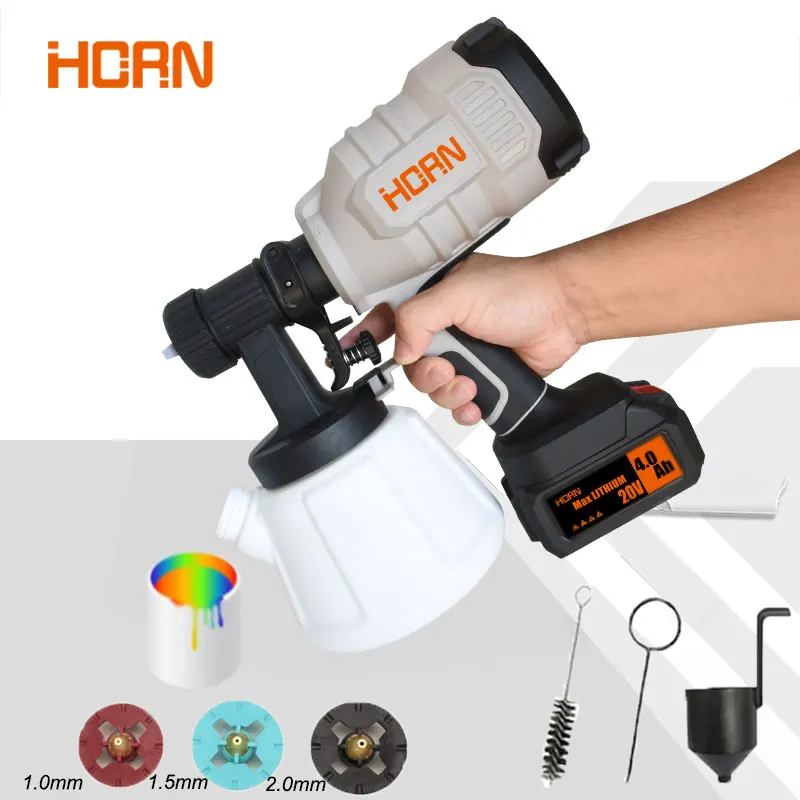 HORN Electric Spray Gun Cordless Handheld Paint Sprayer 1200ml Auto Furniture Steel Coating Airbrush Fit Makita 18-21V Battery