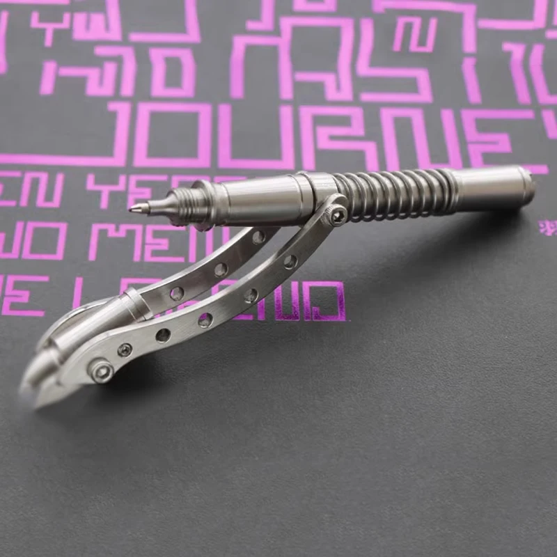 Outdoor EDC Retro Pulley Stainless Steel Writing Pen Brass Mechanical Bolt Toy Mechanism Pen