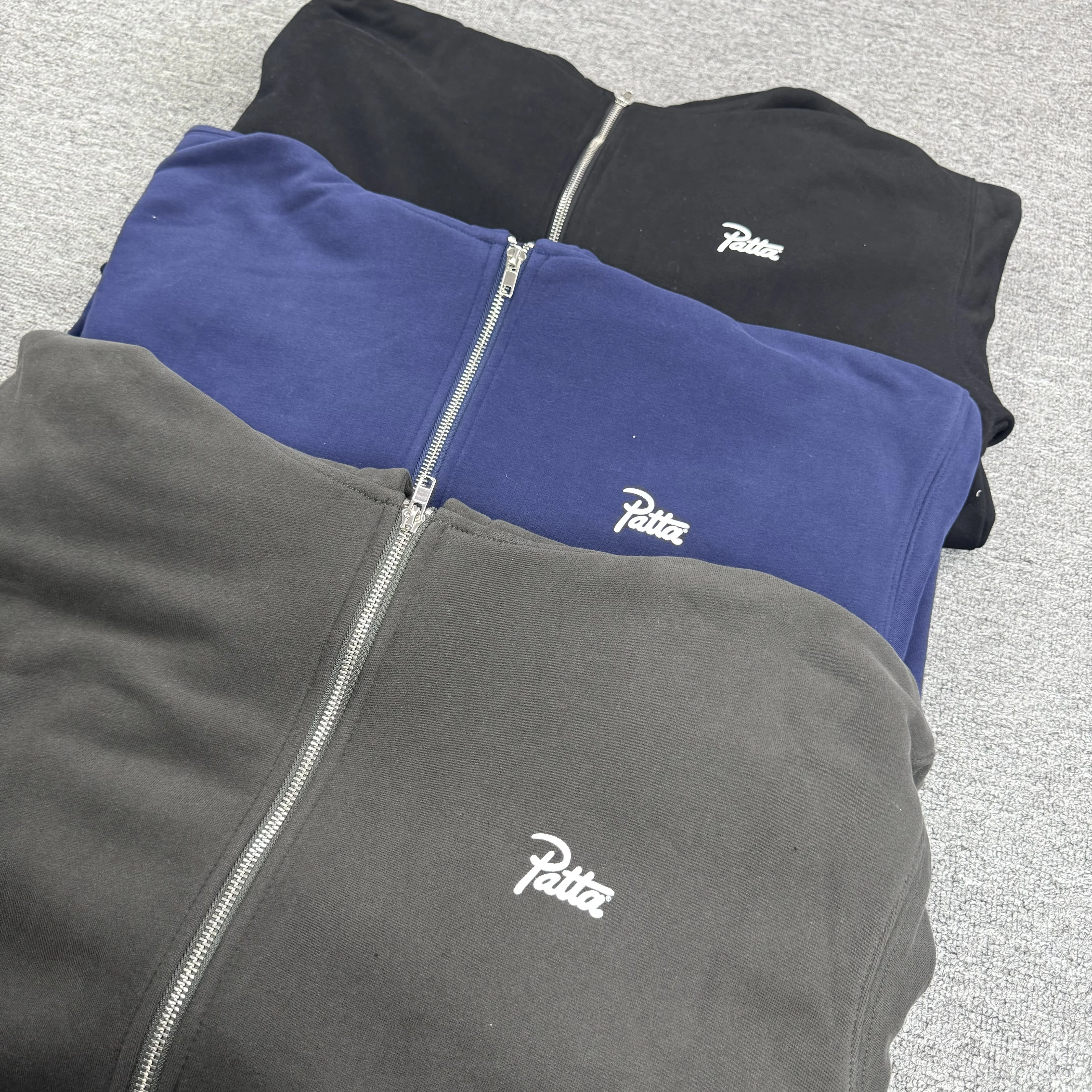 

High Quality PATTA Hoodie Jacket Brand Fashion Women Men Classic Style Black Blue Grey Zipper Hoodie