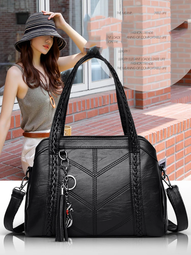 Middle-aged Women's Bag Single Shoulder Diagonal Cross Bag Large Capacity Retro Bag Hand-held Soft Leather Tote Bag