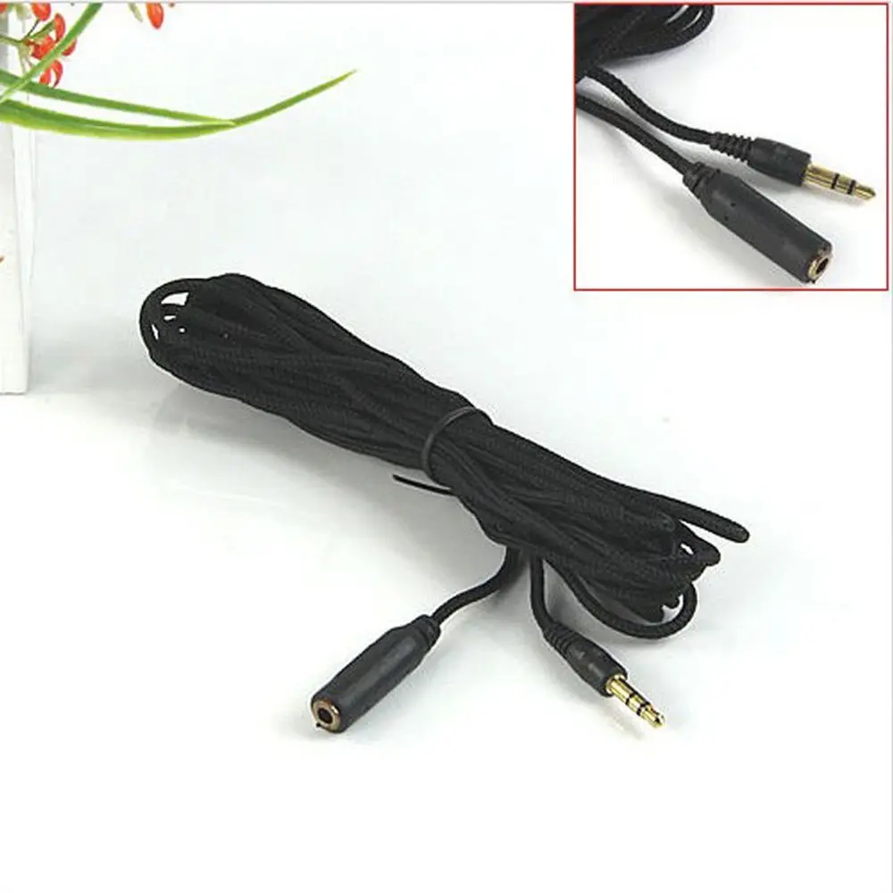 

Jack Socket Lead F/M Female To Male Audio Headphone Black Cloth Cord 5m 3.5mm 16ft Extension