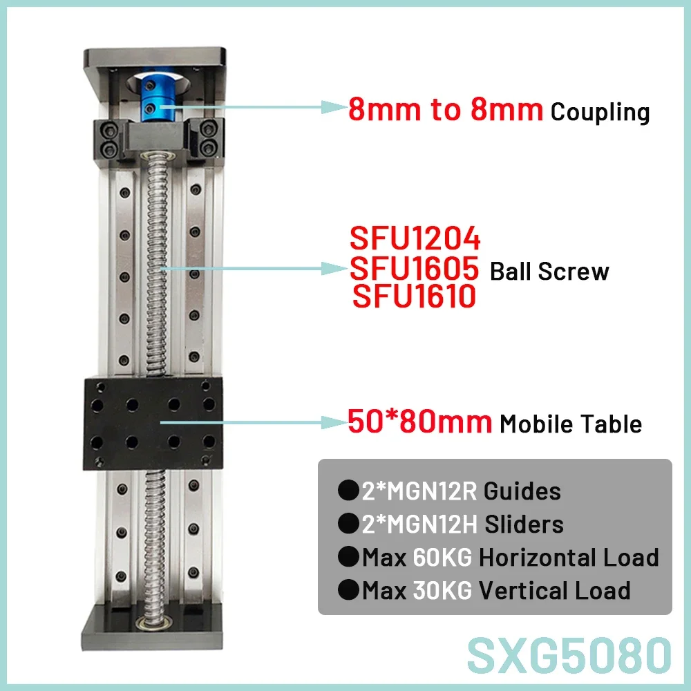 Imagem -03 - Sfu Quadrado Dobro da Tabela Deslizante do Guia Linear 1204 1605 1610 100 1000 mm do Curso Bola Parafuso Plataforma Xyz Eixo Fase Peças Sliders