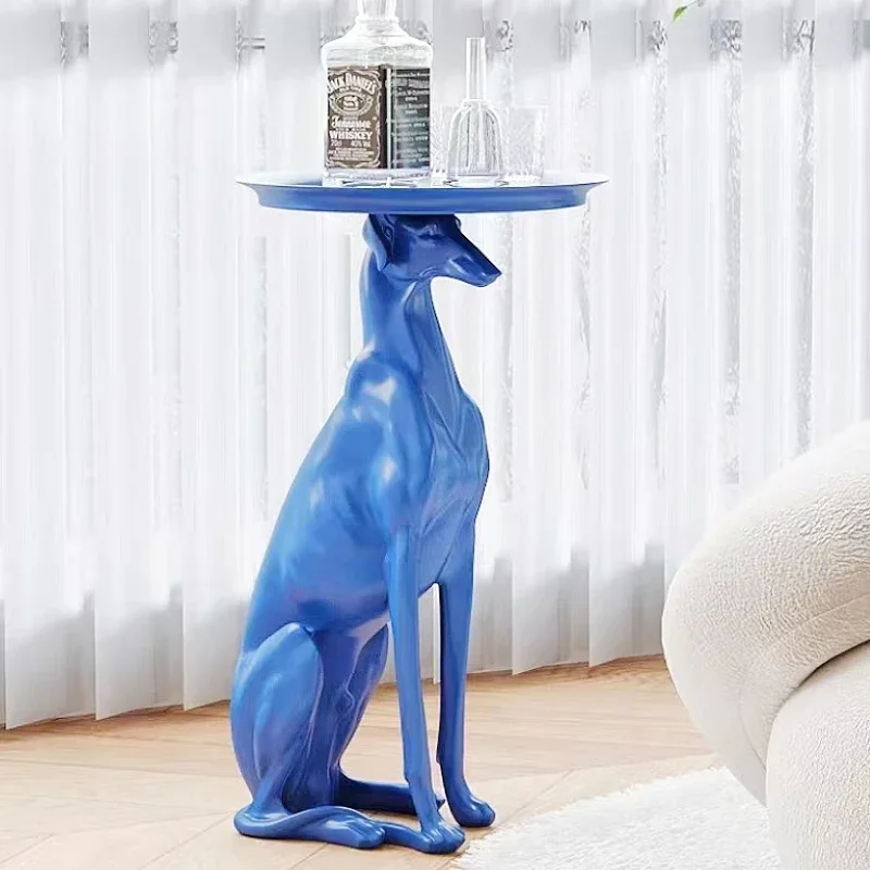 Nordic Modern Light Luxury Sofa Coffee Table with Floor-standing Animal Dog, Storage and Soft Decoration Dog Sculpture Ornaments