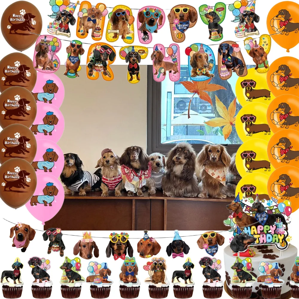 

Cute Dachshund Balloon Lovely Puppy Dog Birthday Party Decorations Cake Insert Banner Child Gifts Colorful Baby Shower Supplies