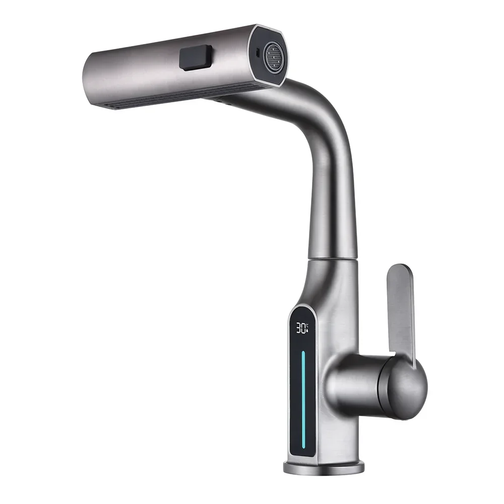 

005 Smart Rainfall 360 Degree Rotating Kitchen Faucet with Digital Display Pull Out Kitchen Faucet Tap
