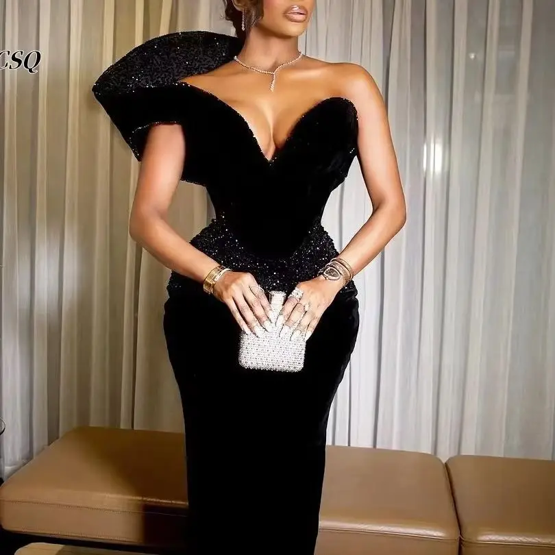 Prom Dress for Women 2026 Black Sweetheart One Shoulder Giant Bow Rhinestone Corset Mermaid Floor Length Formal Gown Customized
