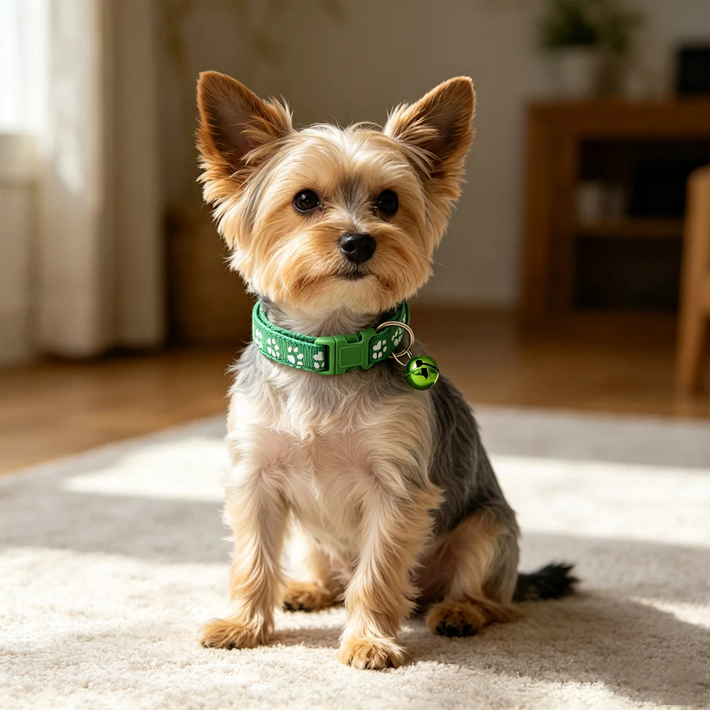Adjustable Footprint Pet Collar with Bell, Optional 1.46m rope, Cute Soft Neck Collar for Puppy Small Dog Kitten Cat Daily Wear