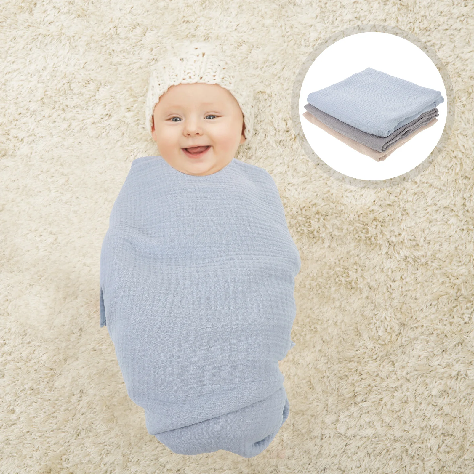 

3Pcs Newborn Swaddle Blanket Wrap Soft Yarn Baby Swaddling Blanket Breathable Unisex Nursery Blankets Baby Muslin Wrap