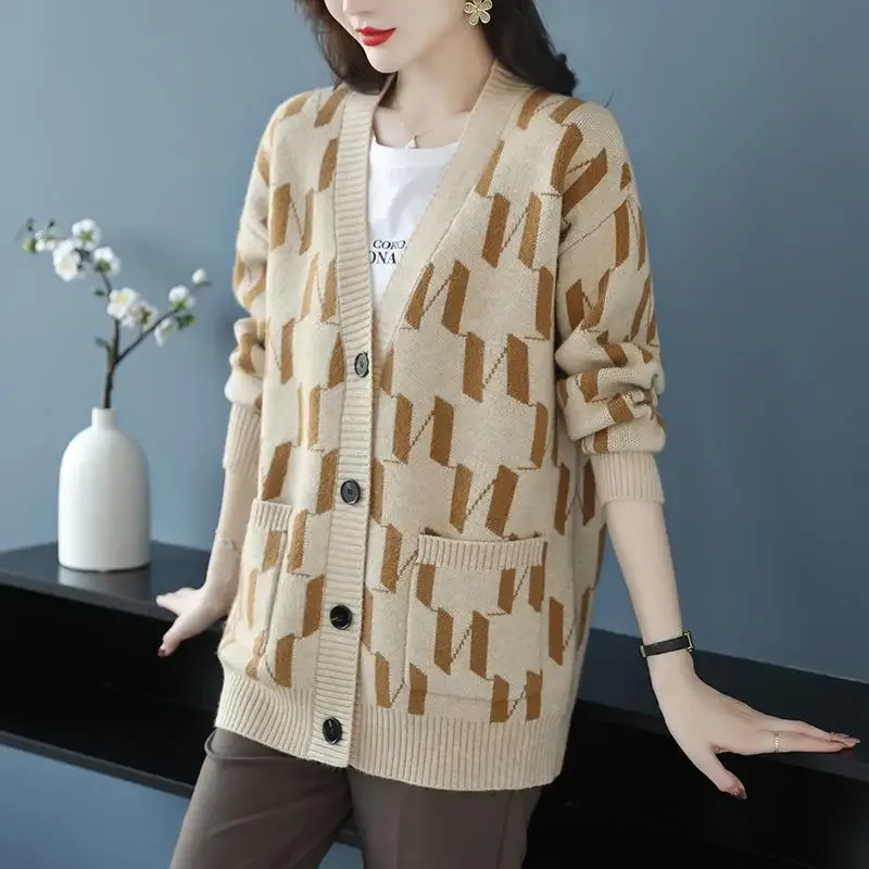 Nouveau tempérament mode tricot manteau Cardigan automne épais élégant haut surdimensionné t-shirt lâche dames pull manteau JJ703
