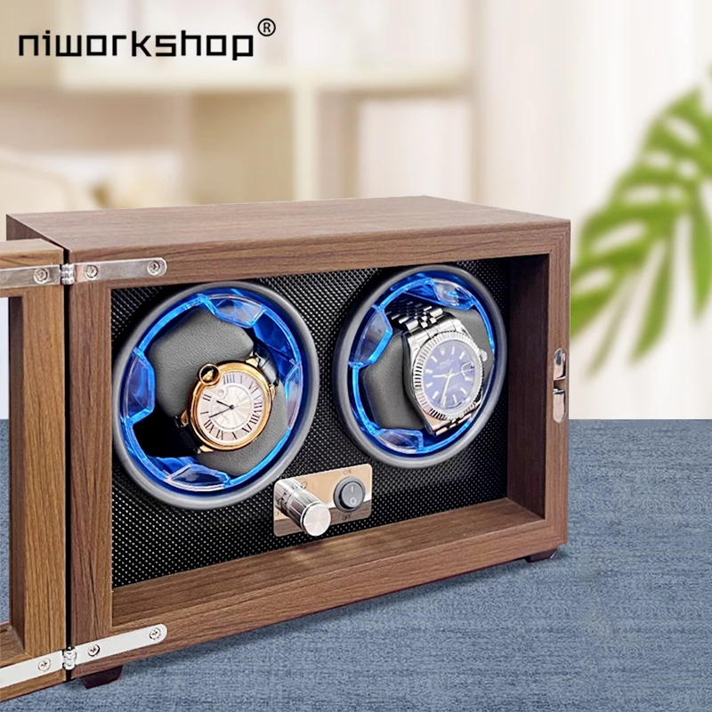 Niworkshop Automatic Watch Winder,2 Slots Watch Storage Cases ,Wooden Watch Box with Quiet  Motor & Memory Foam Pad