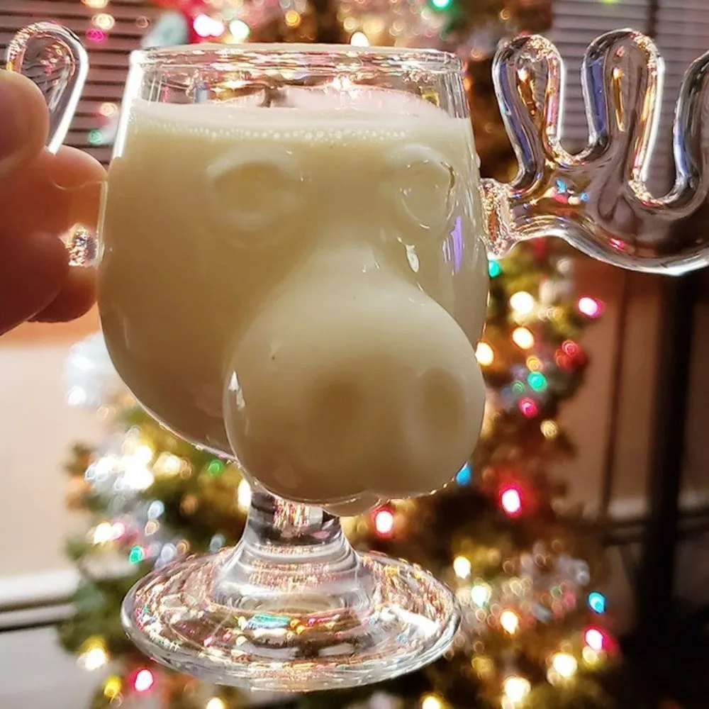 Creative Elk Glass Elk Glass Cup Reindeer Head 240ML Christmas Glass Cup Milk/Cocktail/Juice Glass Material Reindeer Mug