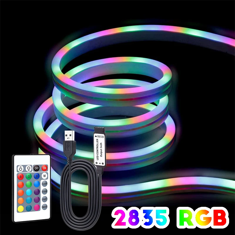 Neonowe sznur oświetleniowy z RGB, elastyczny Neon LED 5V z pilot USB paskiem LED oświetlenie do sypialni żywe dekoracja ścienna do pokoju do gier