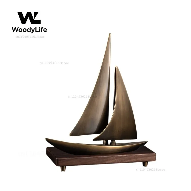 Brass Sailboat Ornament, Prosperous Voyage Home Decor for Living Room, Company Opening Gift, Office Desk Feng Shui Item