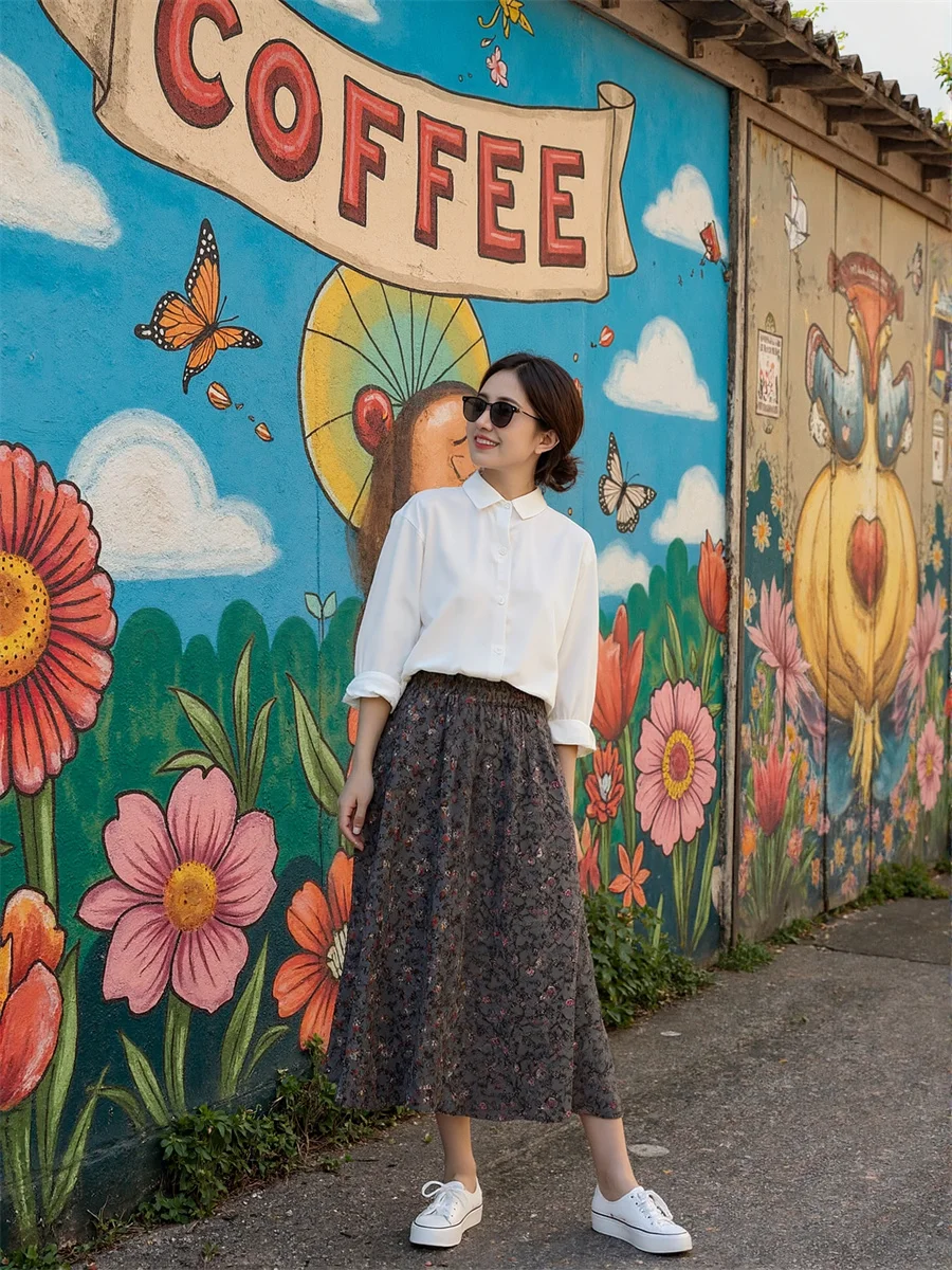 Midi floral impresso saias das mulheres retalhos em camadas plissado plissado malha artístico moderno chique elegante faculdade verão apliques