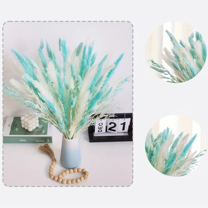 

Dried Flowers Artificial Bouqet Blue Natural Phragmites Home Interior Balcony Decoration Fluffly Pampas Reeds Photography Props