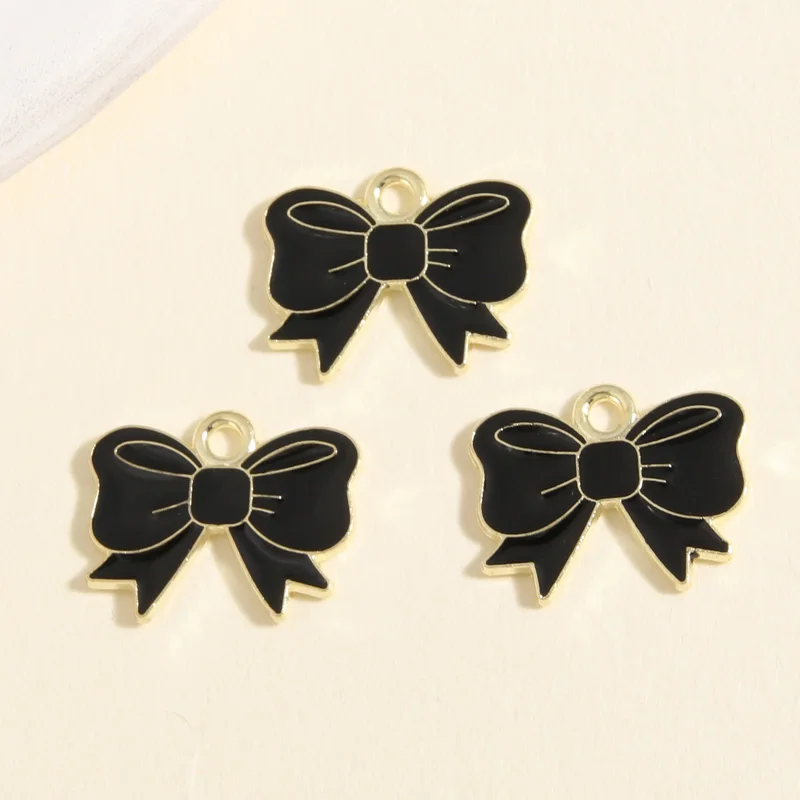 10pcs Gold Color 18x14mm Cute Bowknot Charms Enamel Pendant For DIY Handmade Necklaces Earrings Jewelry Making Accessories