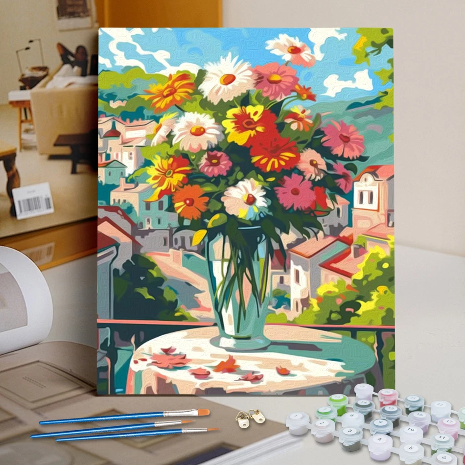 

RUOPOTY Painting By Number Adults Original Gifts Canvas Art Painting Flowers Handwork Drawing By Numbers Set Wall Decororation