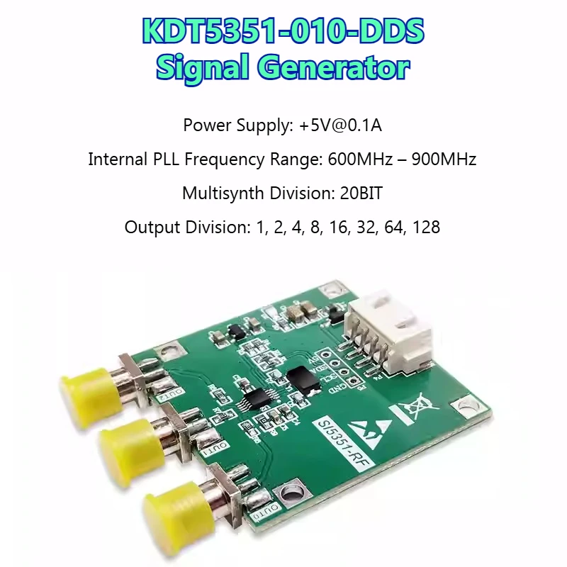 Si5351 Frequency Source Module 3-channel Clock Signal Generator 2.5KHz-200MHz Reference Clock Source KDT5351-010-DDS