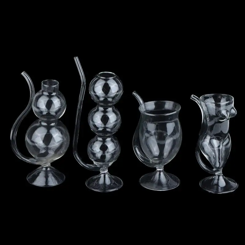 Clear Borosilicate Glass Cocktail Cups with Built-in Straw Durable Reusable Drinkware for New Year Parties Home Bar
