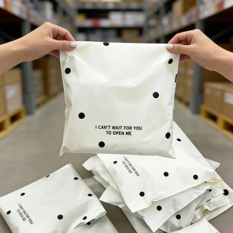 20pcs Beige Polka Dot Express Delivery Bags, Gift and Clothing Packaging Bags, Waterproof Plastic Storage Bags - Office