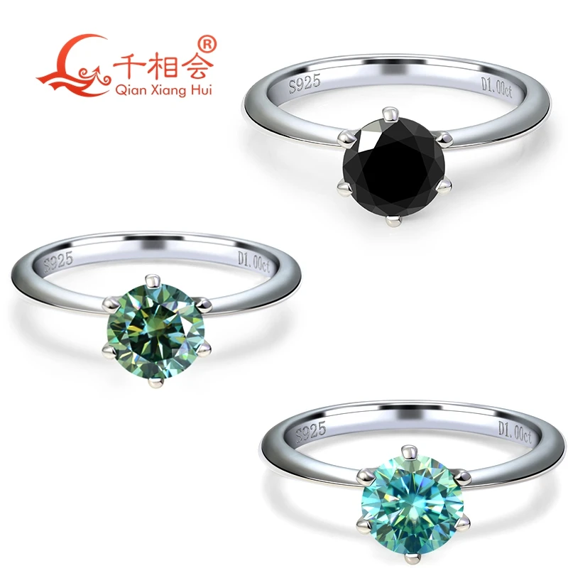 

green blue black colors round Ring 0.5ct 1ct 2ct 3ct S925 Silver Moissanite Diamond women Ring Jewelry gift dating wedding GRA