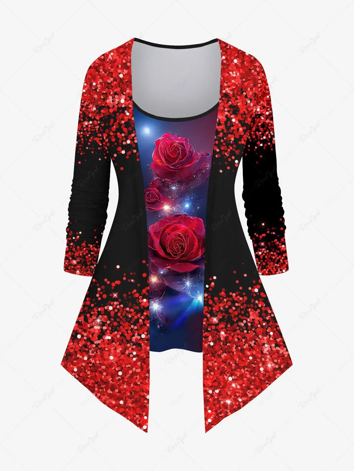 Plus Size Women\'s Daily Casual Matching Set Colorblock Ombre Rose Flower Glitter Sequin 3D Print 2 In 1 T-shirt or Leggings