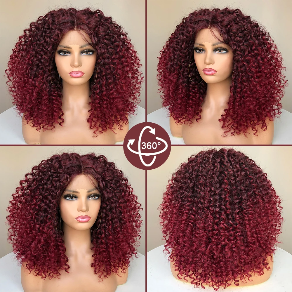 Short Curly Bob Wig Lace Front Synthetic Hair Wigs for Black Women With Baby Hair Ombre Blonde Highlight Wig Cosplay Wig