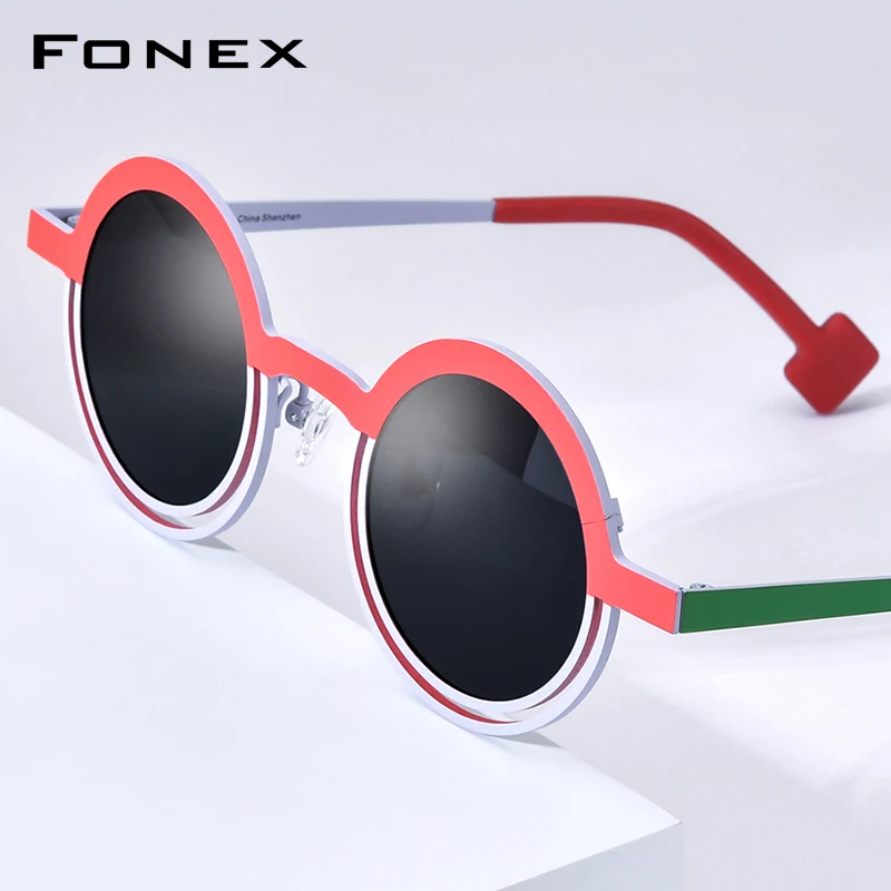 FONEX Titanium Sunglasses Women 2026 Brand Design Vintage Retro Round Japanese Thick Big Size Sun Glasses Men 85822T