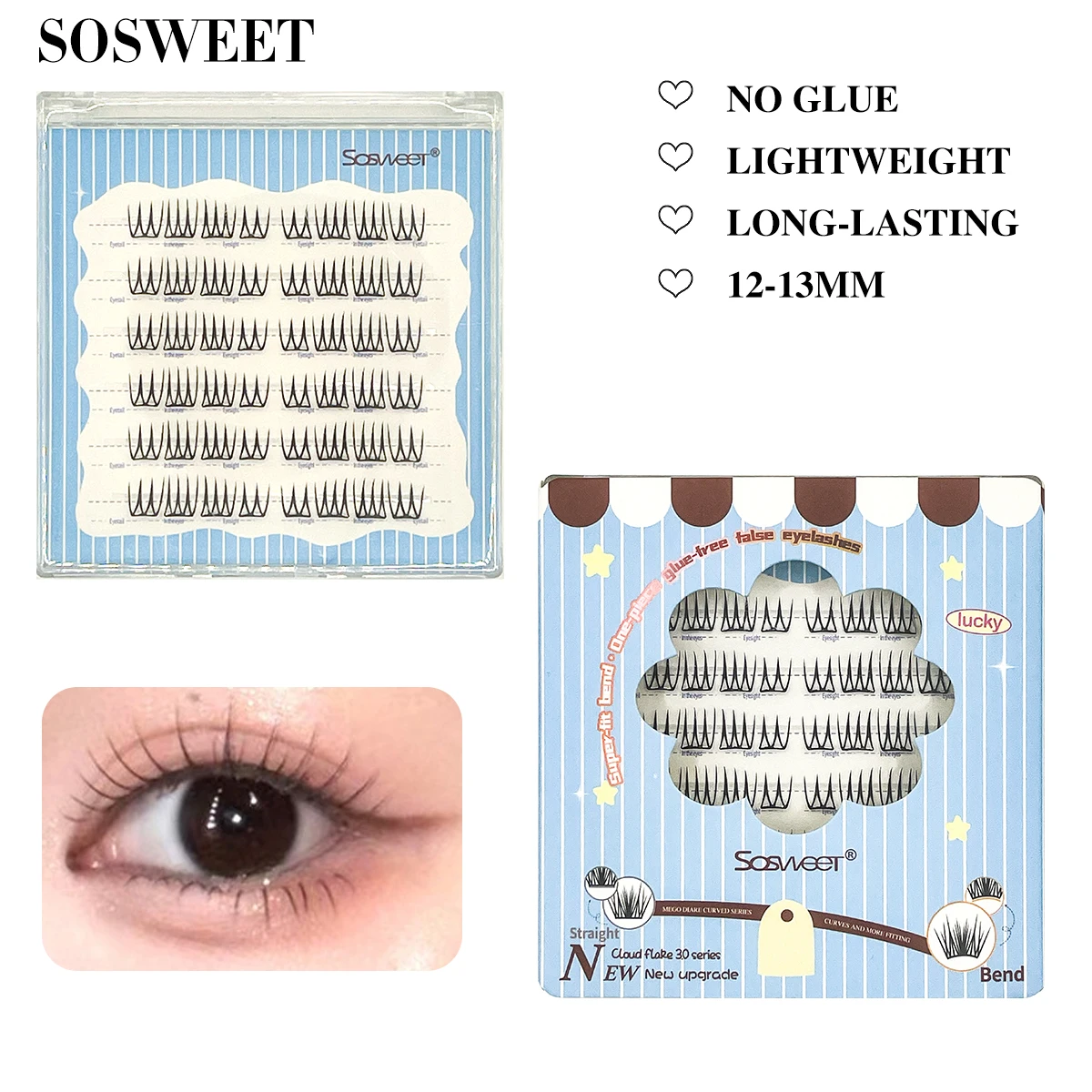 Faux-cils Ultra fins sans contact, grappes de cils naturels, sans colle, auto-adhésifs, pour débutants, usage quotidien