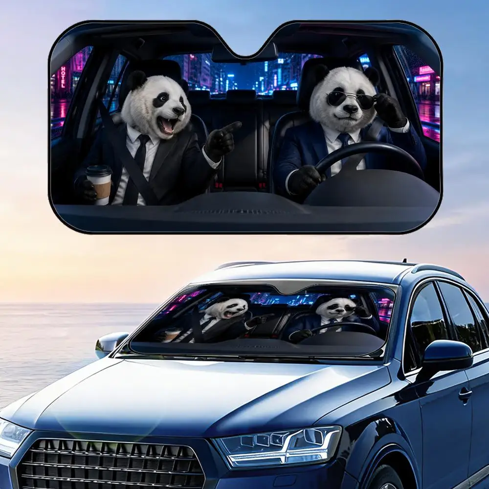 

Driver Panda in Suit Sun Visor Car Windshield Sunshade UV Protection Reflective Foldable Heat Insulation Cover