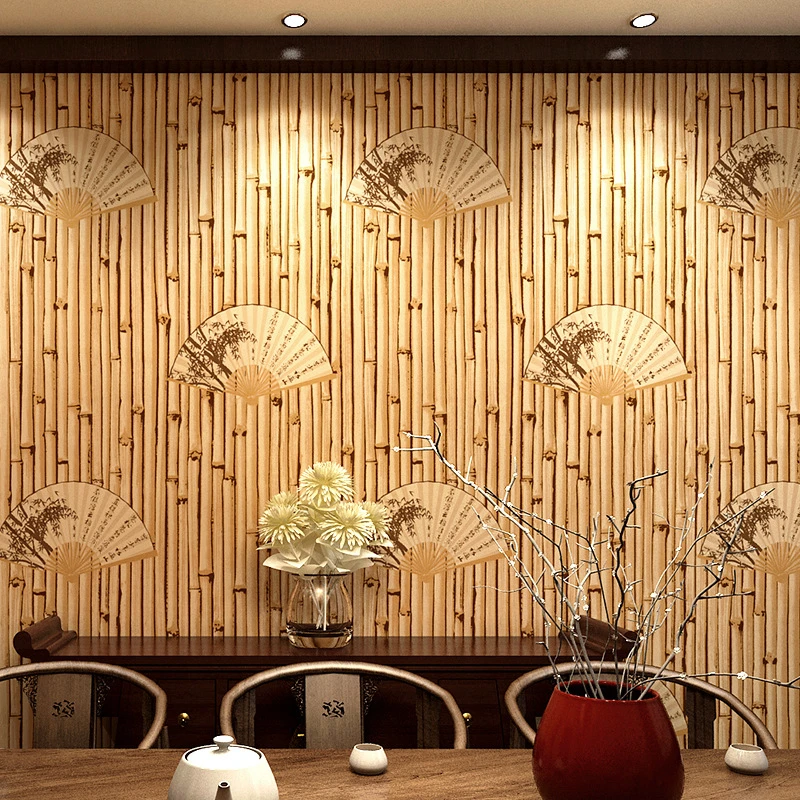 Chinese Fan 3D Wallpaper Teahouse Study Hotel Restaurant Background Home Decoration Japanese Bamboo Classical PVC Wall Sticker