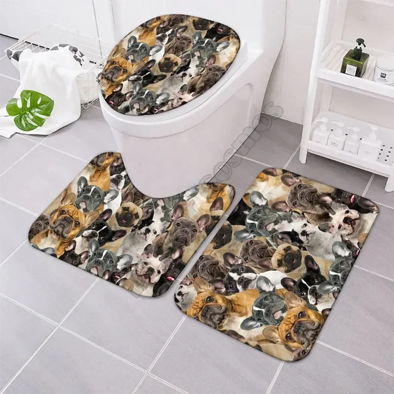 A Bunch Of Golden Retrievers Bathroom Mat Set Three-piece set 3D printed Bathroom Pedestal Rug Lid Toilet Cover Bath Mat Set