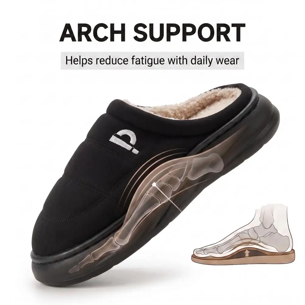 Wide Last Men's Arch Support Slippers EVA Thick Soled Shoes anti Slip Memory Cotton Pad Striped Design Winter Warm Home Shoes