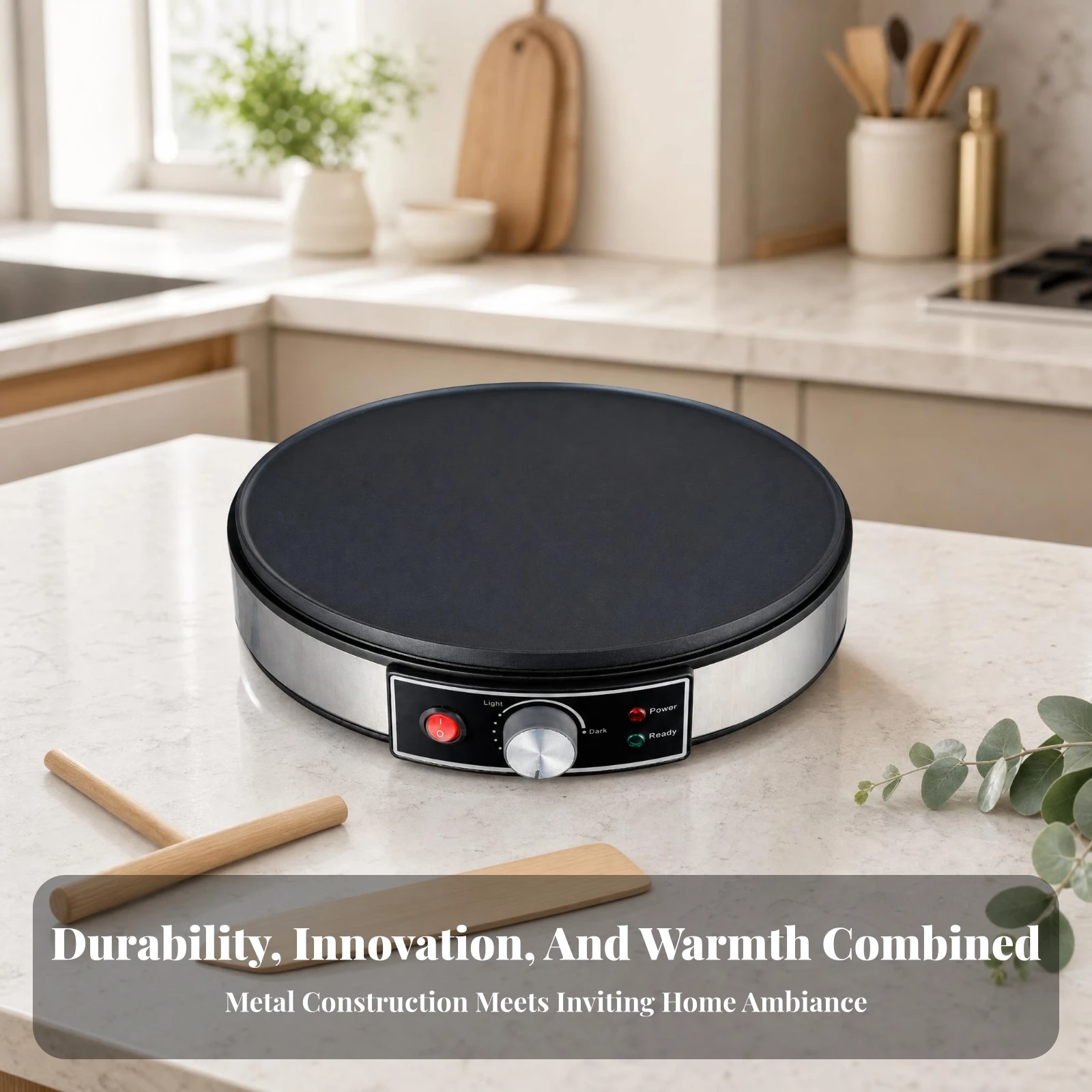 Electric Crepe Maker Round Electric Pancake Maker Breakfast Griddle Temperature Control