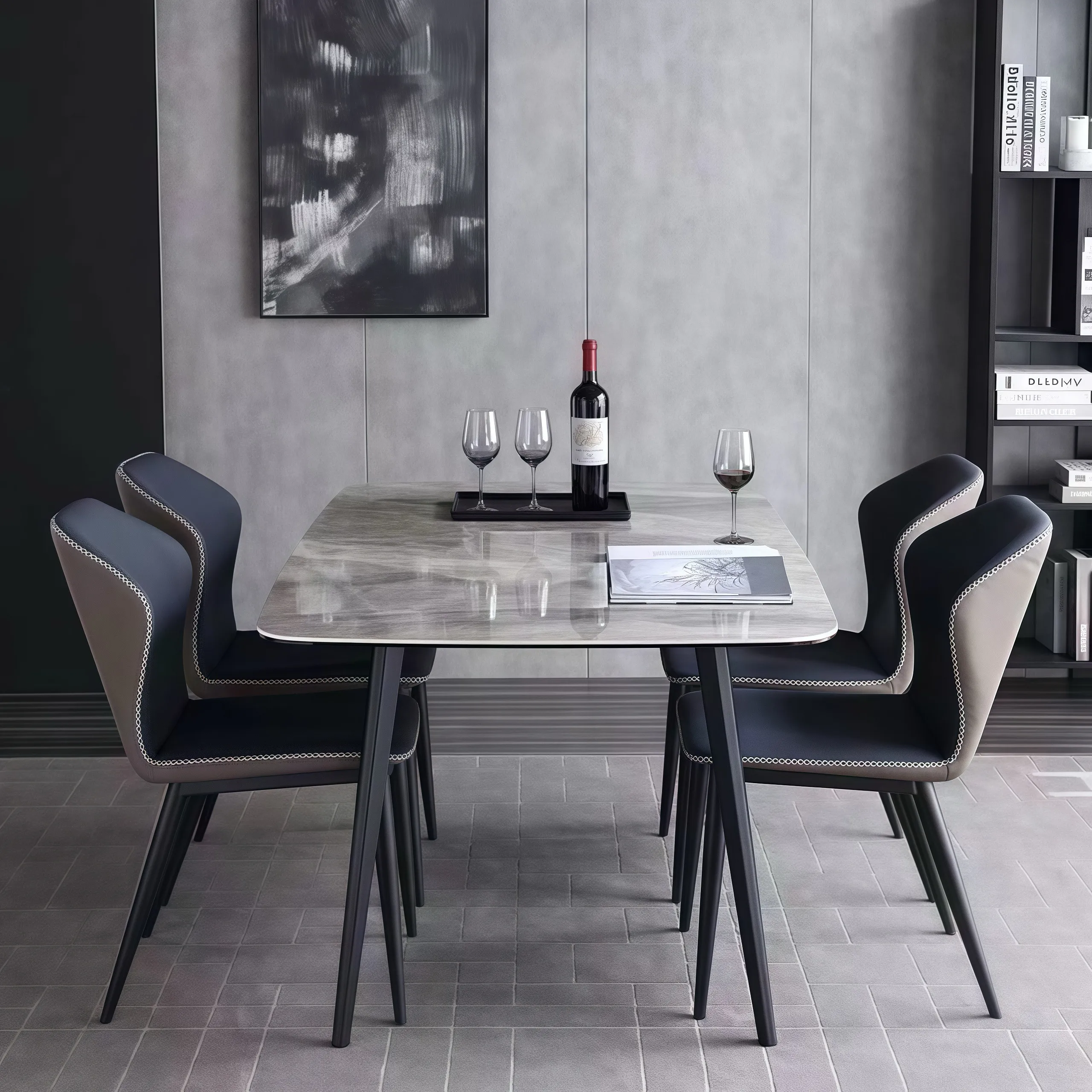 

#Stone-Top High-Temperature Resistant Dining Table Modern Minimalist Small Apartment Home